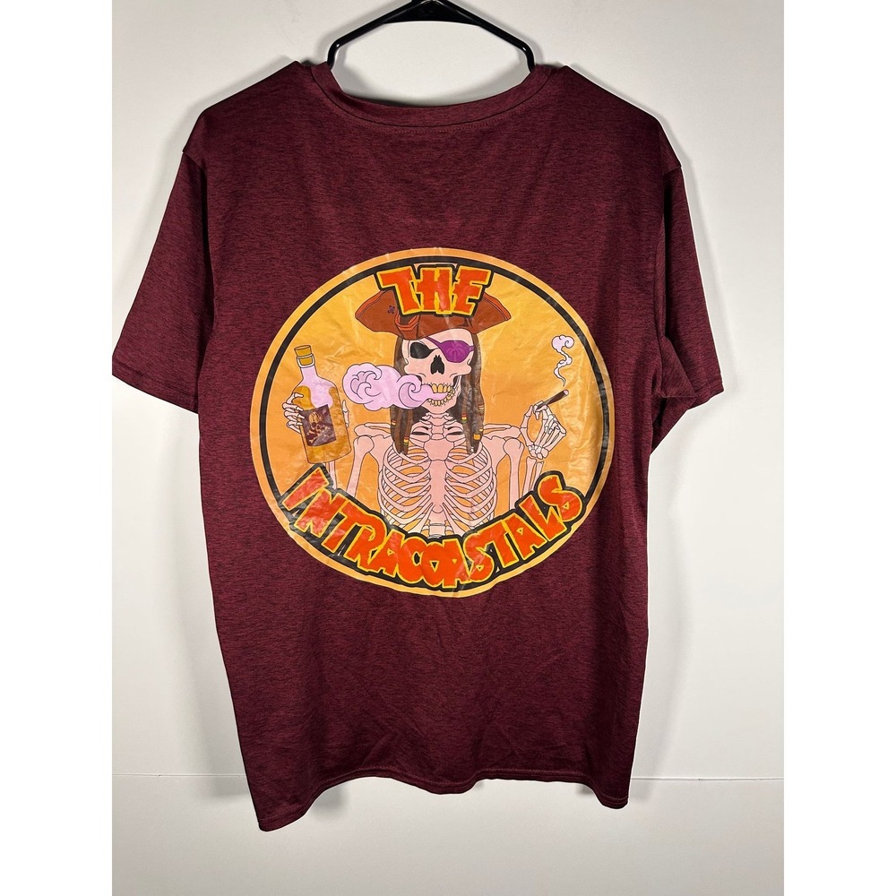 realessentials T-Shirt Mens XL Pirate Skeleton Graphic Short Sleeve Maroon